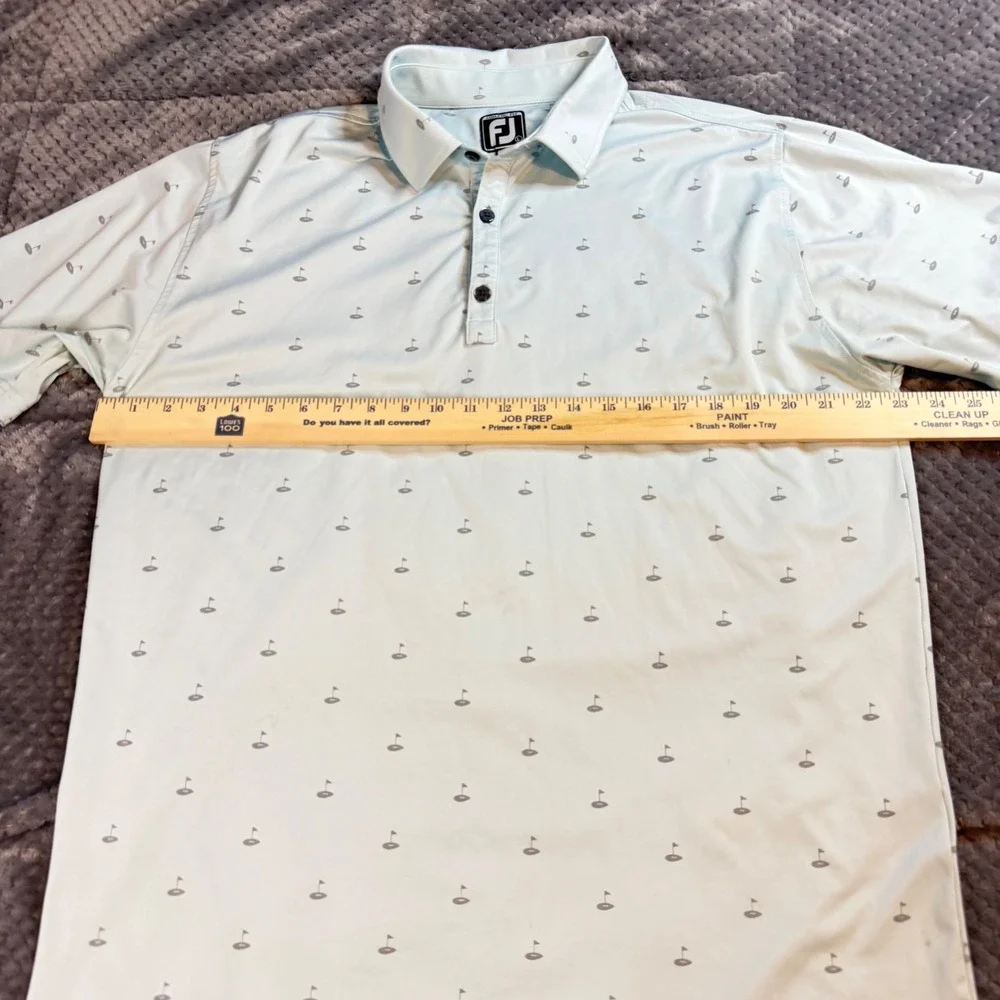 FootJoy Athletic Fit Golf Polo Shirt Mens XL Mint Green Golf Flag Print 0439 - Picture 3 of 5